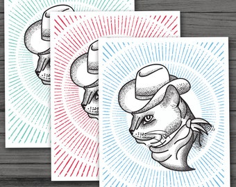 Carte de correspondance Recherché chat cow-boy, Papeterie chat de l'Ouest, Cartes de chat rigolotes, Cadeau pour amoureux des chats, Cartes de voeux vierges toutes occasions, Cartes de correspondance vierges