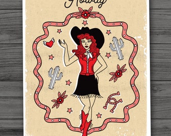 Tarjetas de notas de Howdy Cowgirl, tarjetas retro del oeste, tarjetas de felicitación en blanco para toda ocasión, tarjetas de notas en blanco