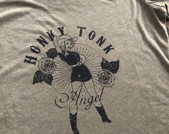 T-shirt ange Honky Tonk, t-shirt country pour femme, chemise country girl, haut cow-girl, chemise de style occidental, vêtements rétro pour fille
