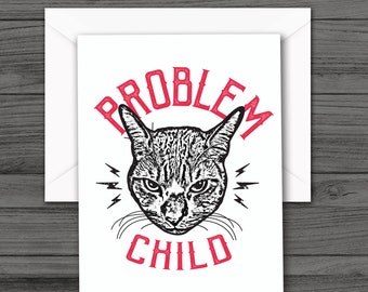 Cartes de correspondance pour enfant à problèmes, chat grincheux, chat impertinent, cadeau pour amoureux des chats, dame folle aux chats, cartes de voeux vierges toutes occasions, cartes de correspondance vierges