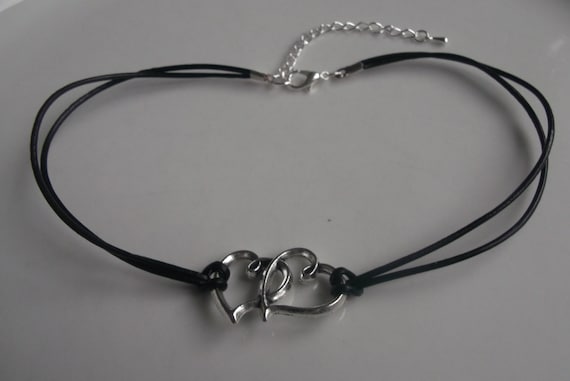 Boho Choker Heart Choker Leather Choker Leather Necklace Choker Black Choker Heart Necklace