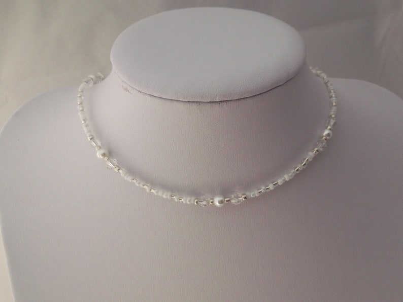 White Beaded Choker Necklace Pearl Choker White Necklace Etsy UK