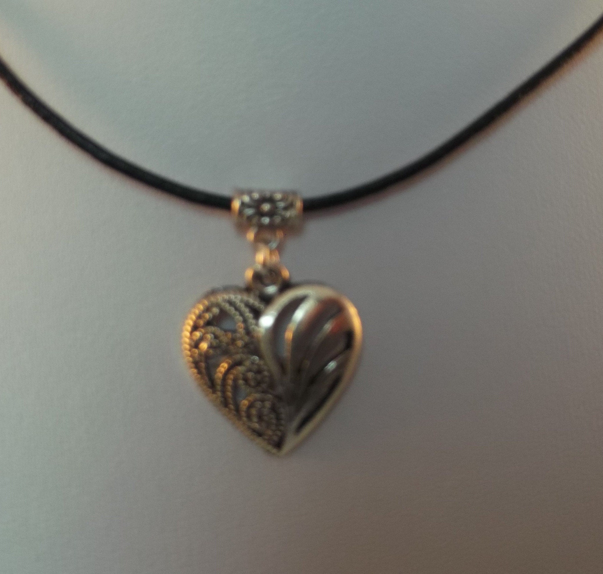 Heart Choker Black Leather Choker Heart Necklace Choker Etsy