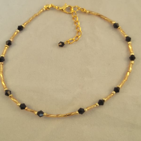 Black and Gold beaded anklet, ankle bracelet, beaded anklet, beach anklet, beach jewellery, seed bead anklet, boho anklet, boho jewellery