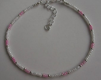 White and pink beaded anklet, ankle bracelet, beaded anklet, beach anklet, beach jewellery, seed bead anklet, boho anklet, boho jewellery