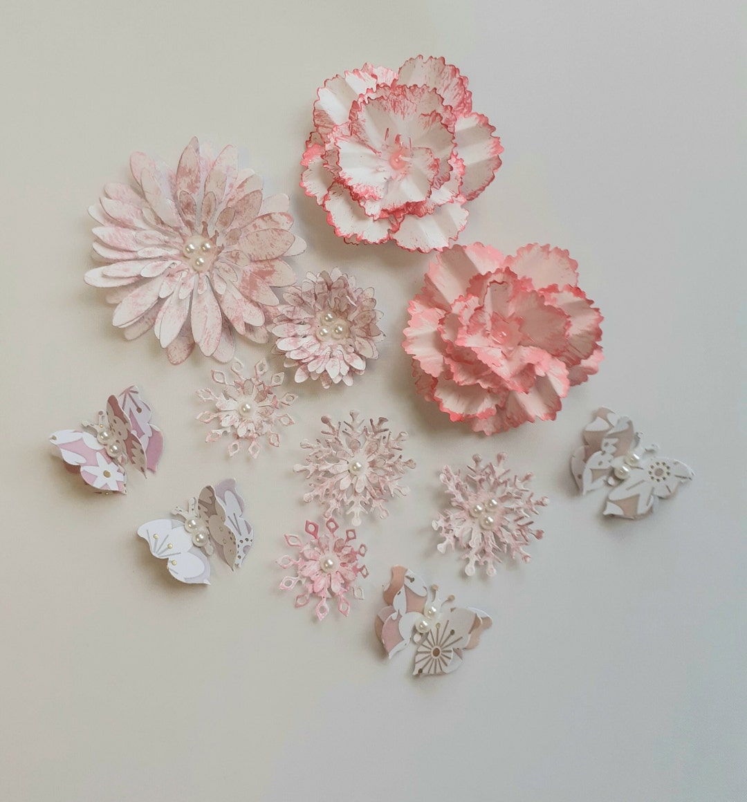 Pack of 12 Craft Embellishments, Paper Butterflies, Paper Flowers, Card