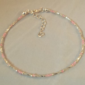 Pink and silver beaded anklet, ankle bracelet, beaded anklet, beach anklet, beach jewellery, seed bead anklet, boho anklet, plus size anklet