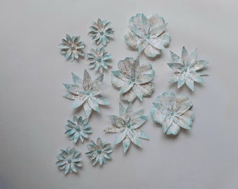 Pack of 12 Craft Embellishments, Recycled Paper Flowers, Card Toppers, Craft Flowers, Card Making Flowers, Flower Card Toppers