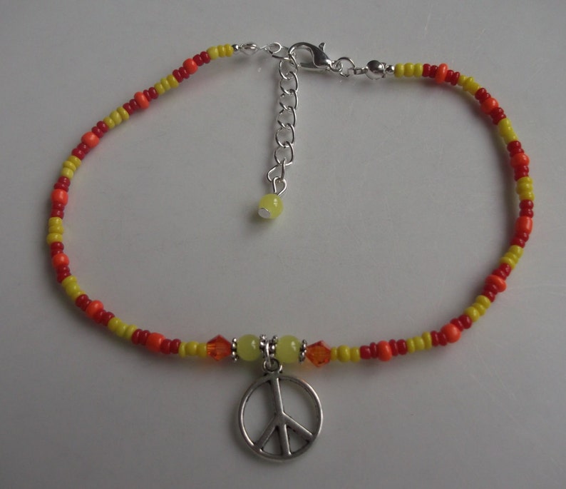 stretch anklet seed bead anklet ankle bracelet Peace symbol anklet beach jewellery beach anklet boho anklet glass beaded anklet