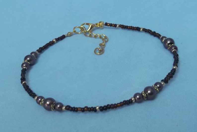 boho anklet beach jewellery Brown pearl anklet boho jewellery beaded anklet beach anklet pearl ankle bracelet brown and gold anklet