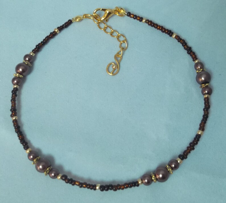 boho anklet beach jewellery Brown pearl anklet boho jewellery beaded anklet beach anklet pearl ankle bracelet brown and gold anklet