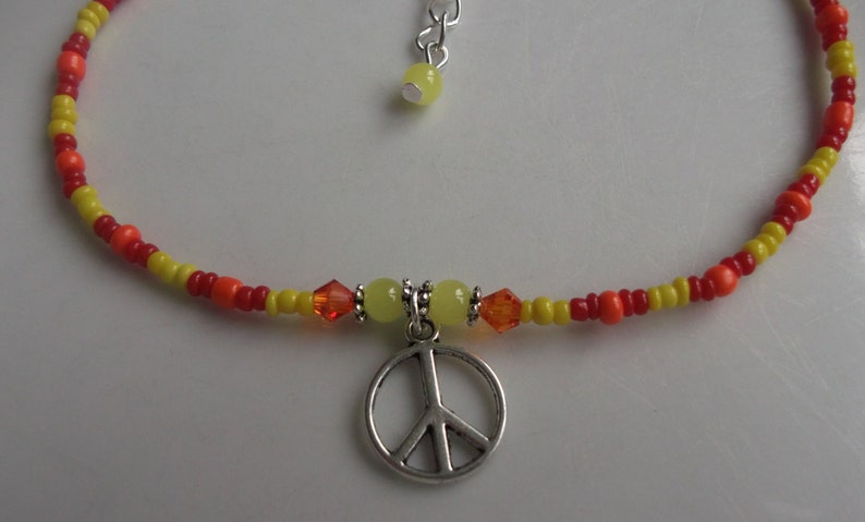 stretch anklet seed bead anklet ankle bracelet Peace symbol anklet beach jewellery beach anklet boho anklet glass beaded anklet