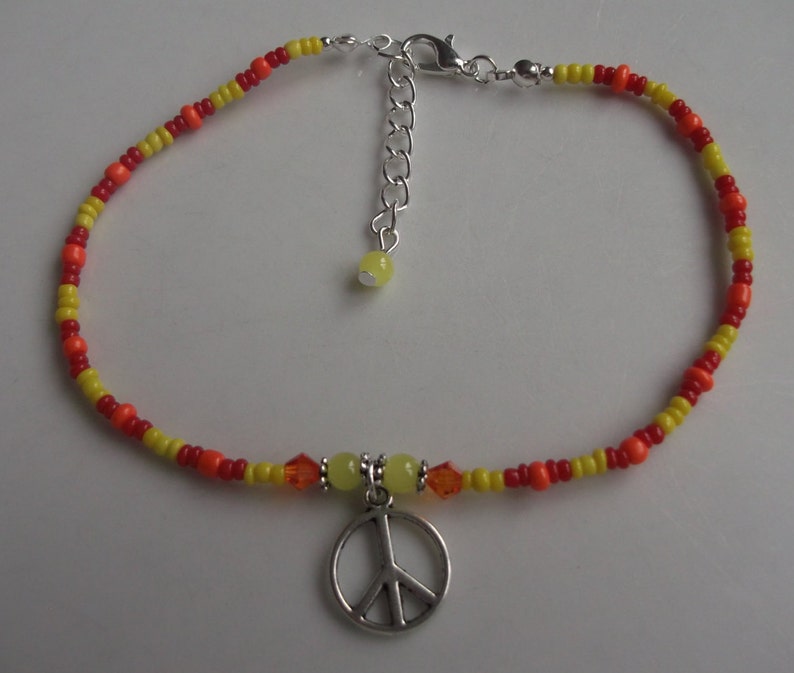 stretch anklet seed bead anklet ankle bracelet Peace symbol anklet beach jewellery beach anklet boho anklet glass beaded anklet