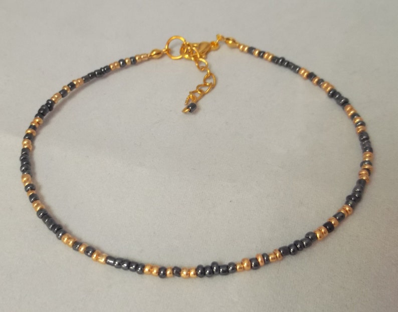 Black and Gold Beaded Anklet Ankle Bracelet Beaded Anklet Etsy UK