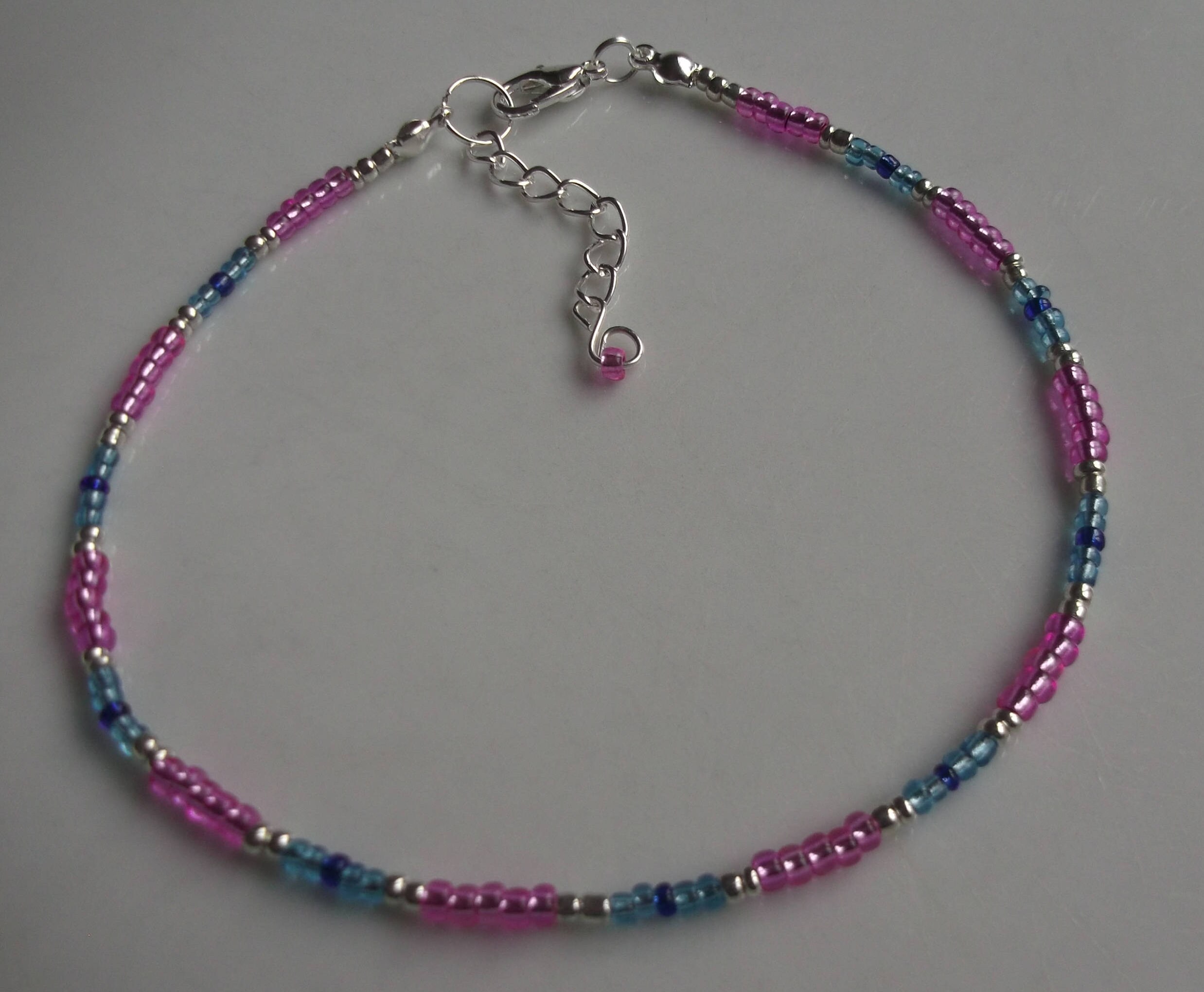 Pink and Blue Beaded Anklet Ankle Bracelet Beaded Anklet Etsy