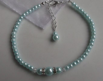 Something blue anklet, blue pearl anklet, ankle bracelet, stretch anklet, beaded anklet, bridal anklet, bridal jewellery, beach anklet