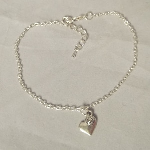 Heart Anklet, Silver Plated Anklet, Beach anklet, Plus Size anklet, Large Anklet, Ankle Jewellery, Heart Ankle chain, Heart ankle bracelet