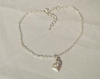 Heart Anklet, Silver Plated Anklet, Beach anklet, Plus Size anklet, Large Anklet, Ankle Jewellery, Heart Ankle chain, Heart ankle bracelet