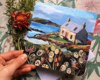 Scottish Highlands Bothy Card | Hand-Painted Landscape Art Print UK