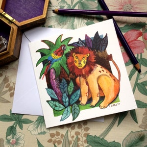 Carte mignonne de jungle de lion | Carte d'anniversaire pour enfants | Nouvelle carte bébé | Carte d'anniversaire pour enfant | de remerciements | Carte de rétablissement | Aquarelle