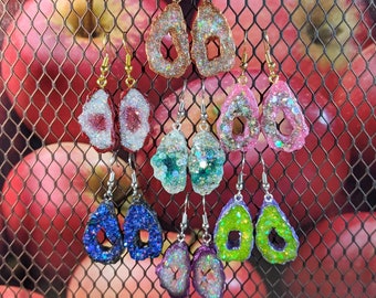 Sparkle Resin Geode Slice Earrings