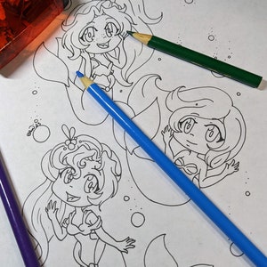 Chibi Cute Mermaids coloring page