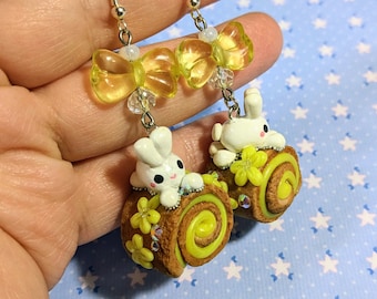 Kawaii Vanilla Bunny Roll Earrings