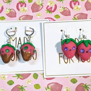 Funny little Strawberry and Choco Strawberry dangle clay earrings