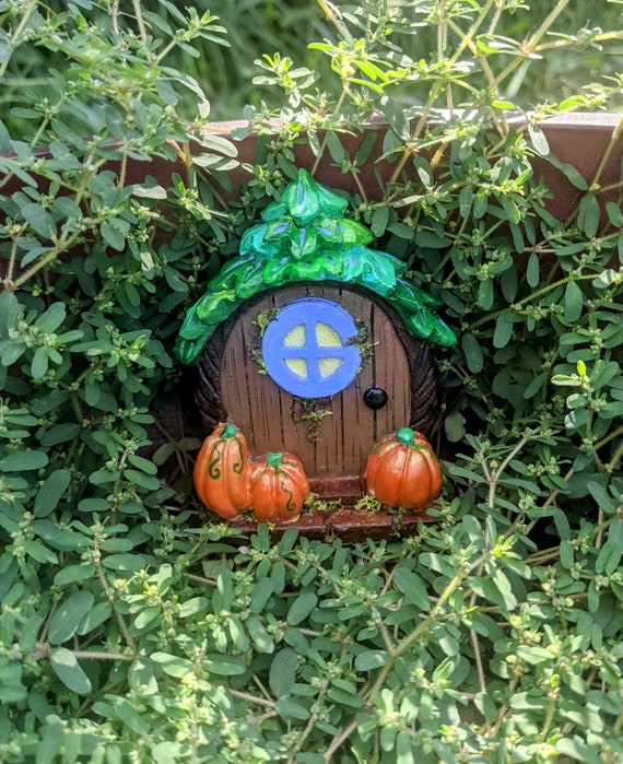 Golden Pumpkin Fairy Door Resin Hand Painted Fairy Decor 