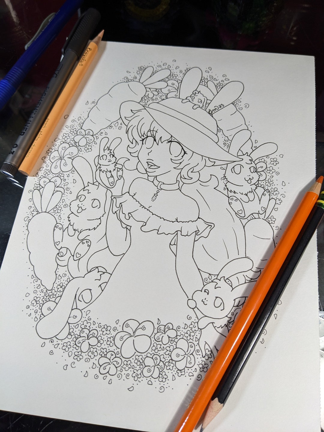 Hand Drawn Spring Bunny Coloring Page - Etsy