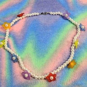 Rainbow Pearl Flower Necklace