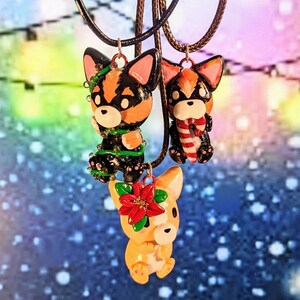 Cute Clay Corgi Christmas Necklaces