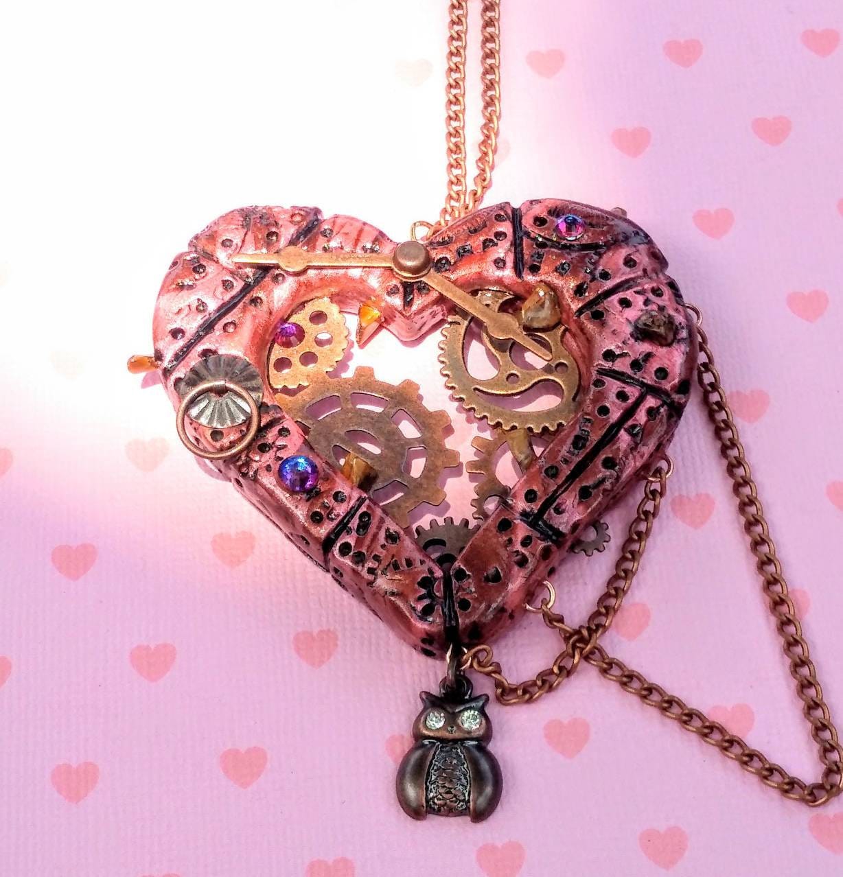 Watchful Autumn Owl - Clockwork Heart - Steampunk jewelry