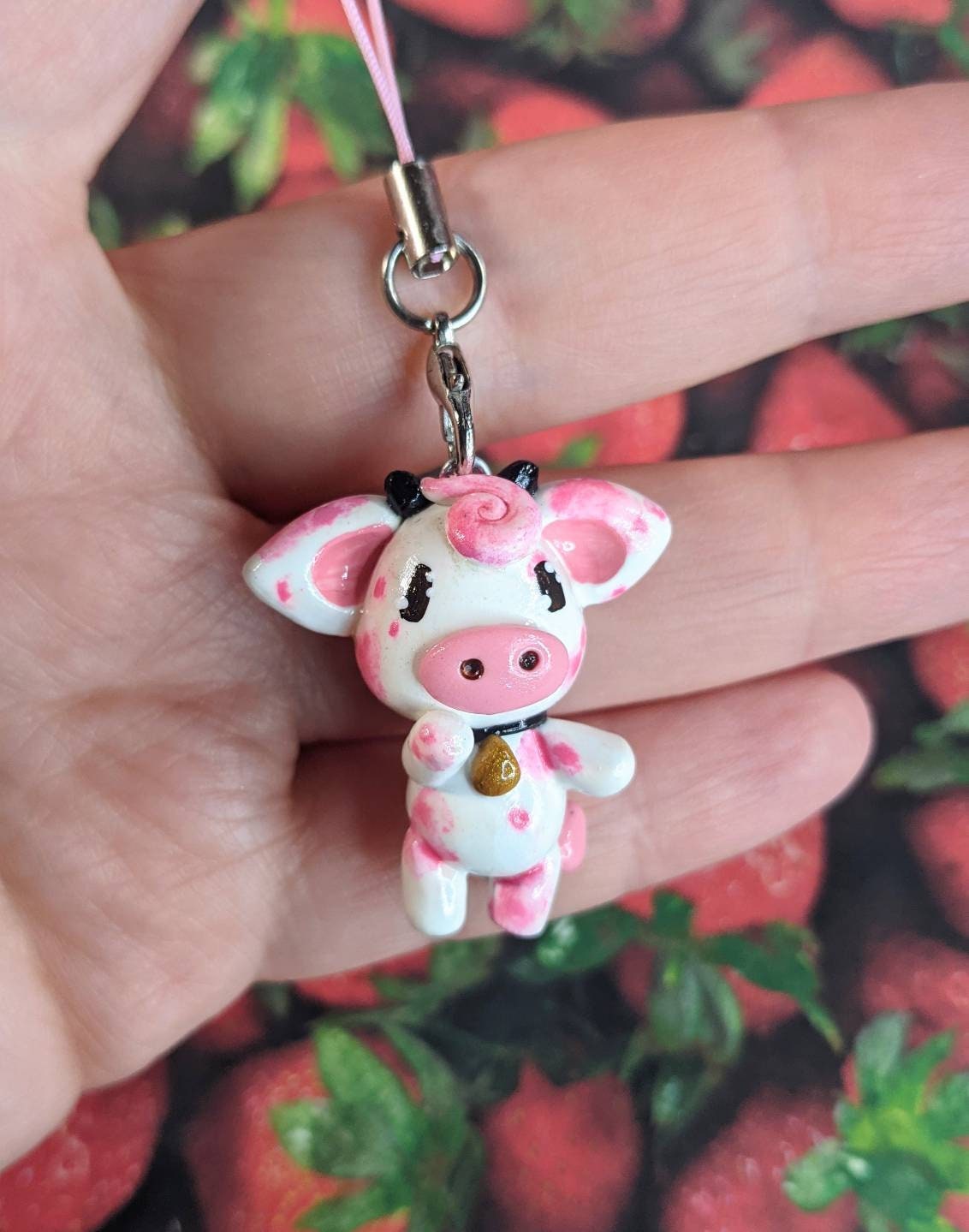 Handmade Polymer Clay Cow Charms  Red/blue/brown/black/green/purple/pink/yellow Cow Charm/necklace/phone Charm/keychain  