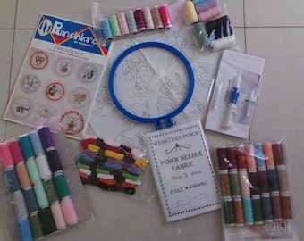 Punch Needle Starter Kit: Vintage Tool, Iron-On Transfers, Embroidery Floss