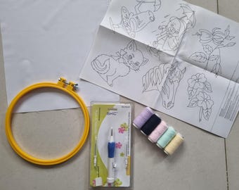 Punch Needle Embroidery Starter Kit: Vintage Needle, Acrylic Yarns