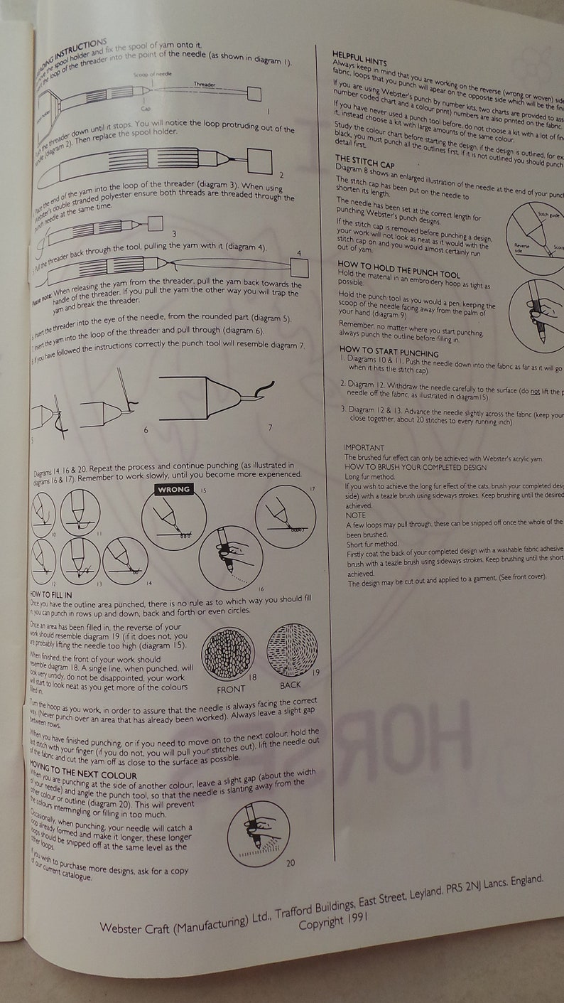 May include: A close-up of a page from a craft book showing instructions on how to use a punch tool to create a design. The instructions include diagrams and illustrations of the process. The text includes the words "How to Fill In", "How to Hold the Punch Tool", "How to Start Punching", and "Important".