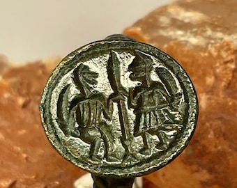 Anello anglosassone con 2 Guerrieri in combattimento, anello medievale, anello vichingo, anello antico, anello magico, anello del potere, anello, bronzo