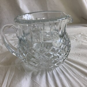 Heavy German Lead Crystal 4.75”T Squat Pitcher - Lower Half Displays a Diamond-Shaped Basketweave, Upper Features Deep Vertical Cuts