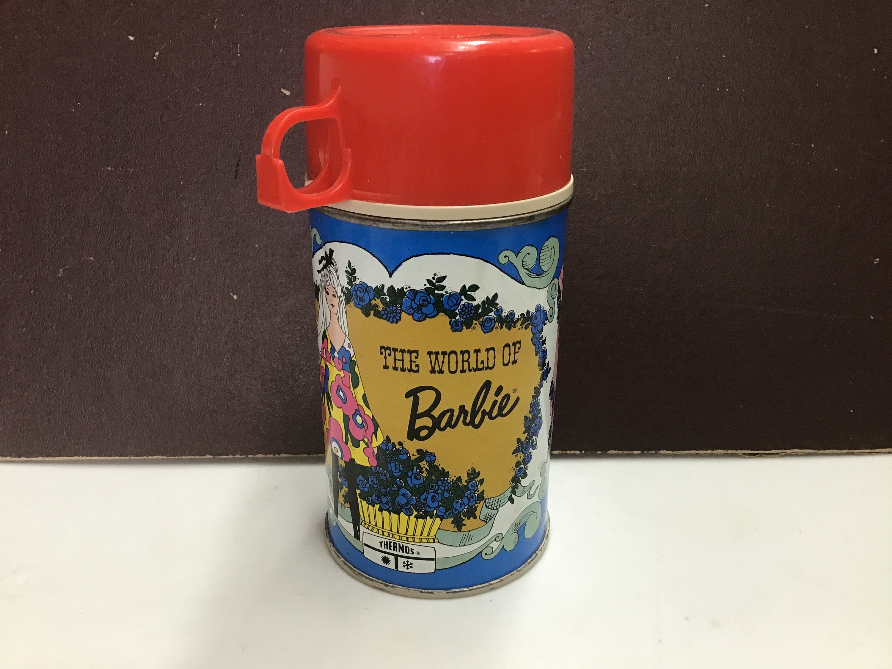 1971 the World of Barbie 8 Oz Thermos Bottle With Red Cup and