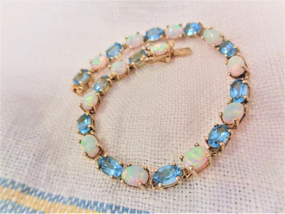Estate Vintage 10K Gold Fiery Opals Swiss Blue To… - image 5