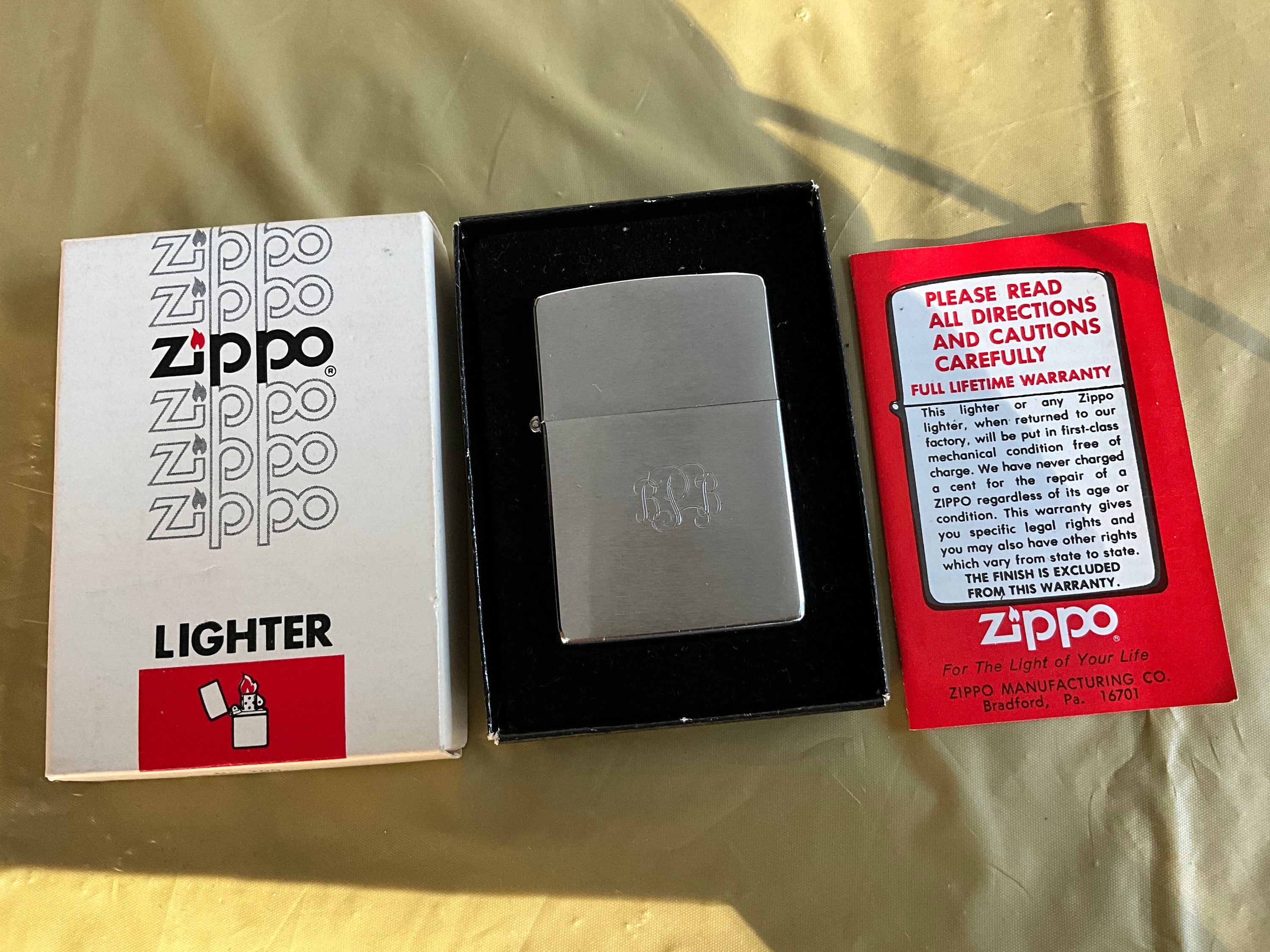 NIB - Zippo No 200 Brushed Finish Lighter - Engraved BSB on One