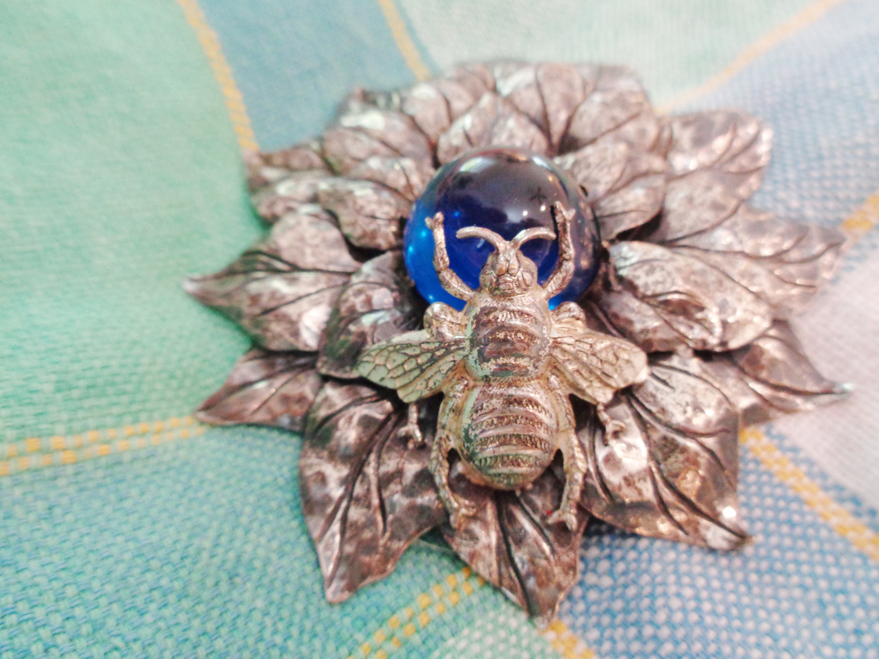 Vintage Signed Joseff of Hollywood Silver Plated Blue Glass