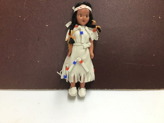 Vintage 7.5”T Hard Plastic Doll - Black Hair in Pigtails, Brown