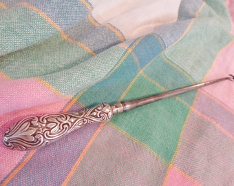 1892 Ornate Antique Victorian Sterling Long Boot Button Hook