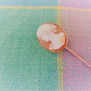 Antique Victorian 10K Gold/Carved Cameo Stick Pin Ladies Profile