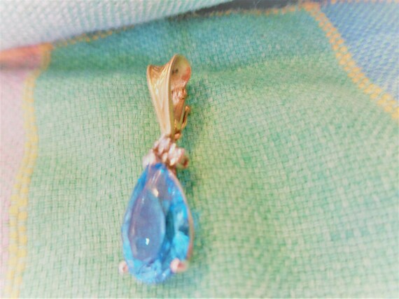 Estate Vintage 14K Gold/Swiss Blue Topaz/Small Di… - image 3