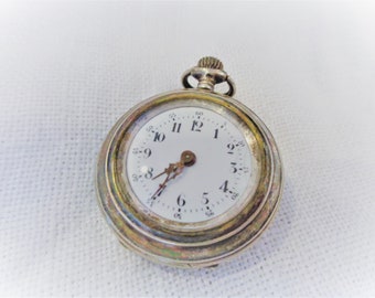 Antique 800 Silver Swiss Small Ladies Pocket Watch Ornate Case As Found K