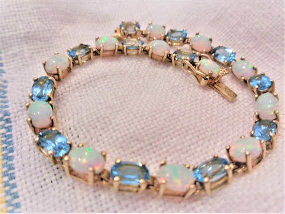Estate Vintage 10K Gold Fiery Opals Swiss Blue To… - image 6