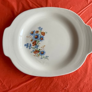 Triumph-American Limoges - ‘Blue Daisy’ Patterned Dinnerware - Ridged Outer Rim- Blue and Rust-Colored Daisies - 15.5” x 12.25” Platter…
